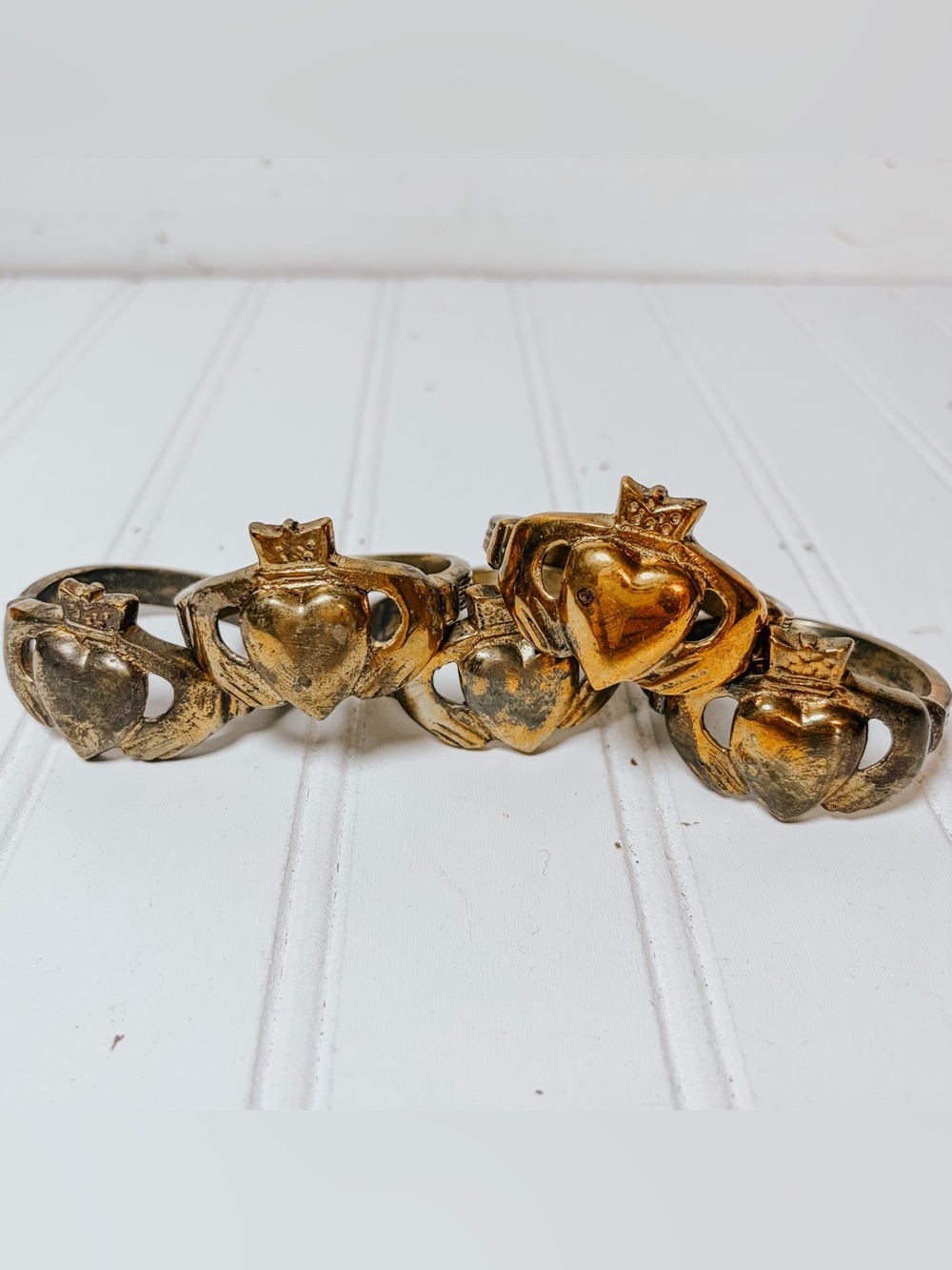 Vintage Brass Irish Claddagh Napkin Rings Set of 5